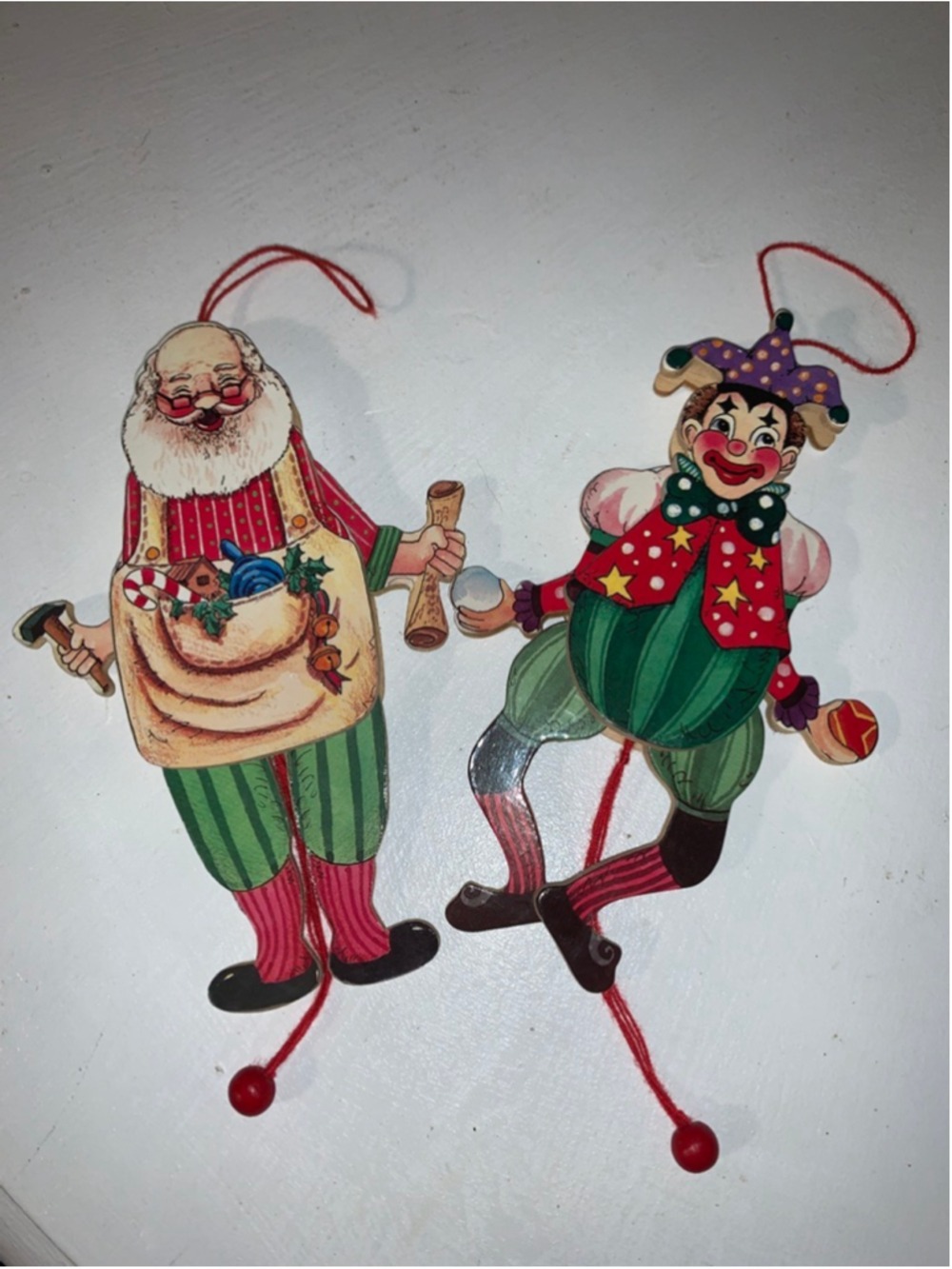 Unbranded Holiday Ornaments Santa & Clown Pull String Wood Decor One Size Red Gr